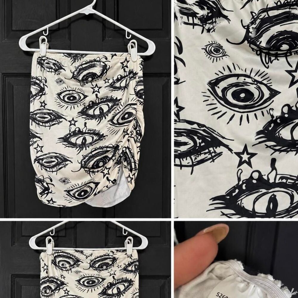 Cream & black all-over eye print tube top